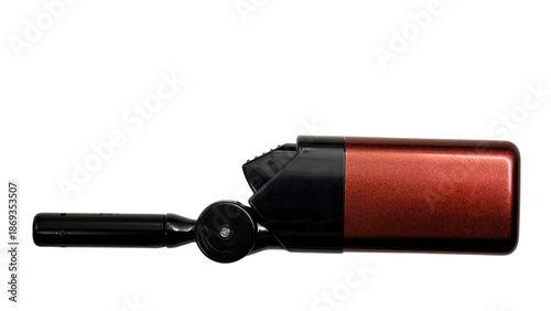 Cuadro en lienzo Top view of a folding multi-purpose lighter in black and red metallic finish, isolated on white background