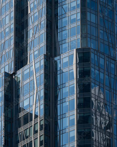 Abstract Facade Reflection Pattern on Skyscraper Glass Panels with Crisp Focus