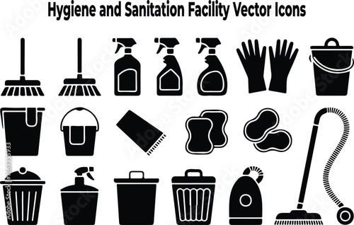 Collection of Household Hygiene and Sanitation Cleaning Facility Vector Icons