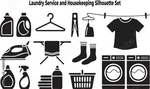 Collection of Laundry Service and Housekeeping Related Silhouettes Icons