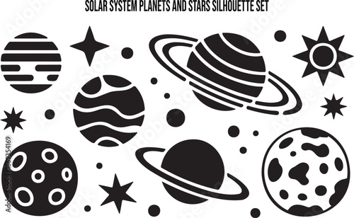 Solar System Planets Stars Moon Celestial Objects Silhouette Collection