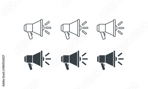 Megaphone icons set outline and glyph versions black and white