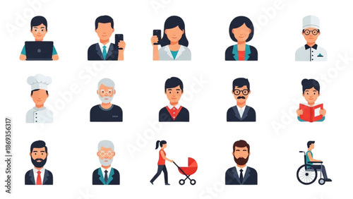 Diverse Professionals and Individuals Illustrated in Various Occupations and Activities