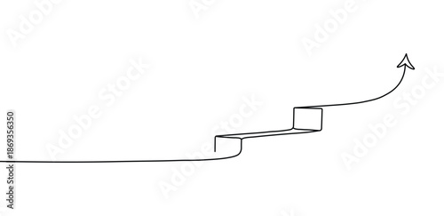 Black line forms ascending steps with an upward arrow plain backdrop symbolizing progress growth success