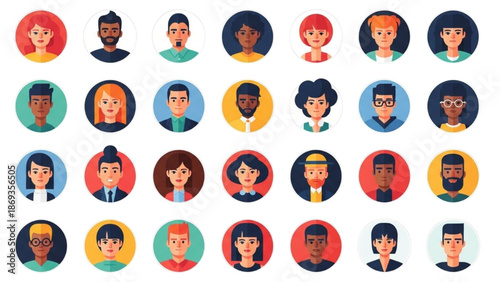 Diverse group of people represented through various colorful illustrations in a grid layout