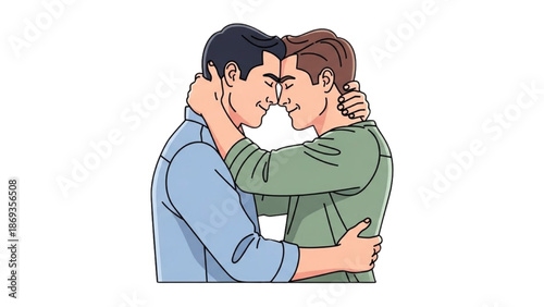 Two men embracing each other in a warm and intimate moment