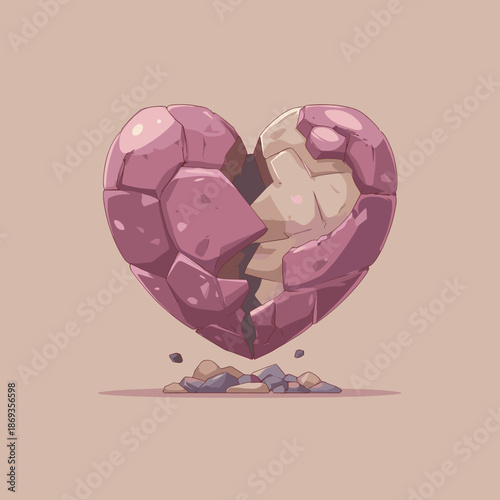 Stone heart sculpture with visible cracks representing emotional fragility inner conflict and vulnerability
