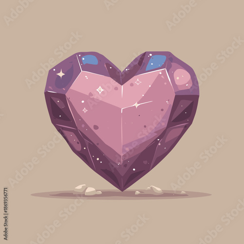 Faceted crystal heart gemstone in pink and purple tones floating on a soft background symbolizing love luxury and romance