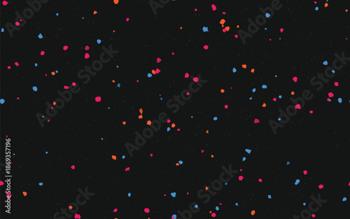 Seamless black terrazzo pattern with vibrant neon colored flecks