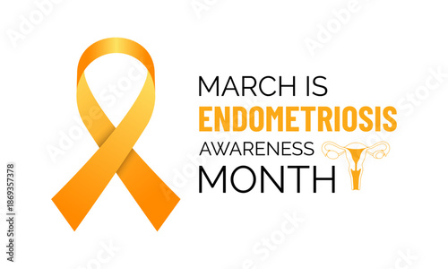 Vector illustration of Endometriosis awareness month is celebrated every year in March. A minimal uterus and Realistic ribbon symbol. A painful, longterm disorder affecting pelvic health banner design