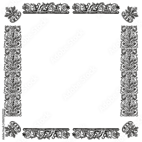 Decorative vintage corner frames with elegant ornamental border design, isolated on white background.
Elegant ornamental corner frames set with classic vintage style for invitations and decorative lay