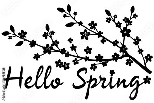 Cherry blossom branch silhouette vector illustration isolated on white background