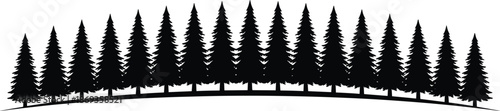 Pine forest silhouette border vector featuring evergreen trees and woodland landscape for outdoor graphics, travel design, branding and creative nature projects