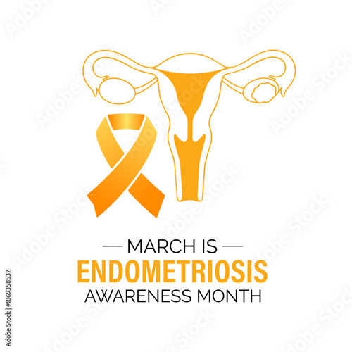 Vector illustration of Endometriosis awareness month is celebrated every year in March. A minimal uterus and Realistic ribbon symbol. A painful, longterm disorder affecting pelvic health banner design