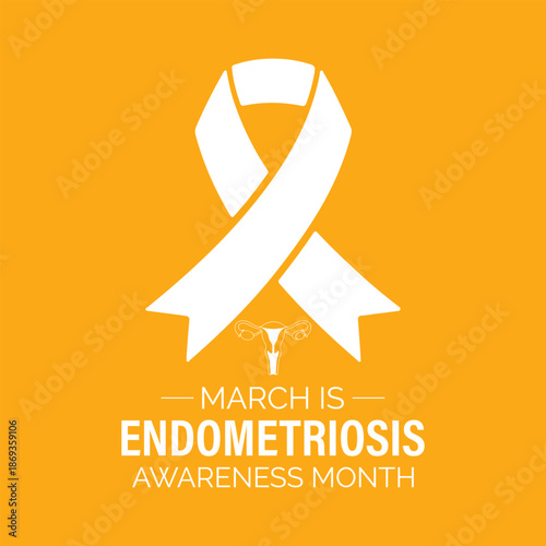 Vector illustration of Endometriosis awareness month is celebrated every year in March. A minimal uterus and Realistic ribbon symbol. A painful, longterm disorder affecting pelvic health banner design