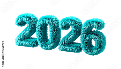 Teal fuzzy numerals spell out the year 2026