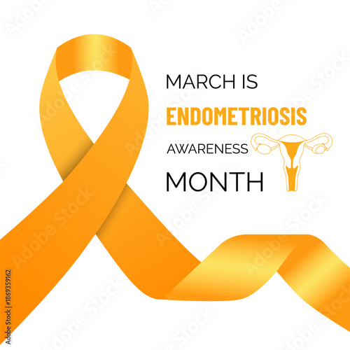 Vector illustration of Endometriosis awareness month is celebrated every year in March. A minimal uterus and Realistic ribbon symbol. A painful, longterm disorder affecting pelvic health banner design
