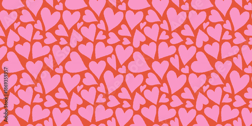 Vector seamless pattern, abstract hand-drawn quirky doodles and geometric shapes with hearts, love and Valentine's day wallpaper for invitations, posters, greeting cards