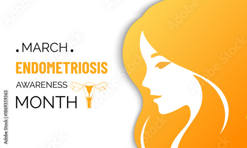 Vector illustration of Endometriosis awareness month is celebrated every year in March. A minimal uterus and Realistic ribbon symbol. A painful, longterm disorder affecting pelvic health banner design