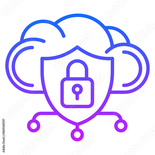 Cloud icon with shield and lock symbolizes secure data protection online.