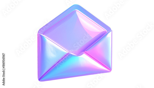 Iridescent open envelope illustration on black background