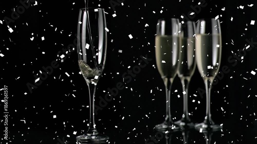 Animation of confetti over glasses of champagne