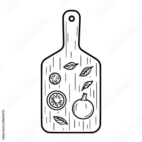 Culinary Vignette - Wooden Cutting Board, Minimalist Line Art | Clean, isolated vector art for creative projects.