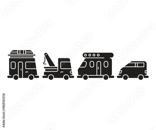 van and tow truck icons set