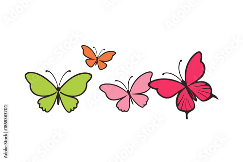 Butterfly Flying Vector Design, Spring Season Nature Illustration Isolated on White Background