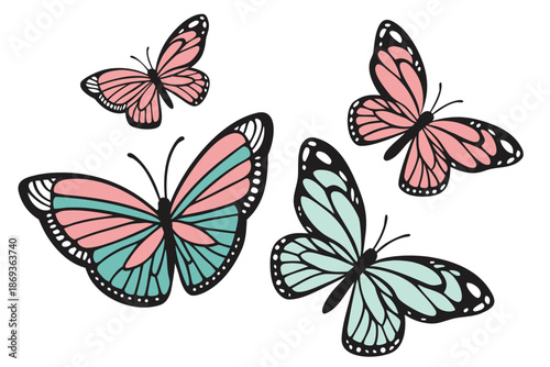 Flying Butterfly Silhouette Vector Illustration, Spring Nature Insect Icon Isolated on White Background