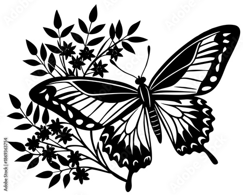 Butterfly flying silhouette vector illustration isolated on white background