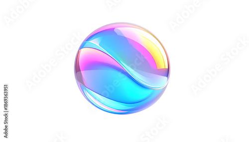 Colorful, glossy sphere with light reflections against a black background