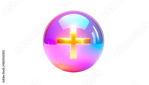 A glowing, glossy orb with a golden cross on a black background