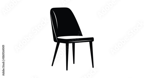A modern black dining chair presented as a striking dark silhouette