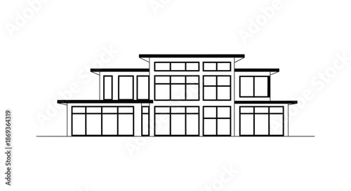 Modern architectural design of a multi level house presented as a silhouette