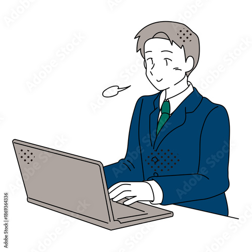 Relieved Businessman Working Calmly on Laptop Illustration