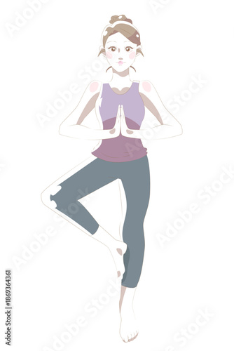 Woman Practicing Tree Yoga Pose Illustration