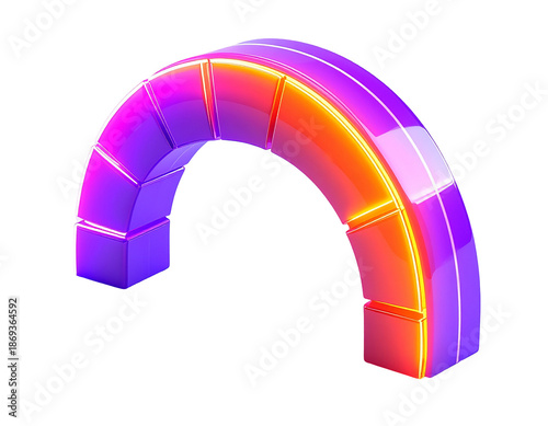 3D-rendered arch shape with vibrant gradient colors and light glow