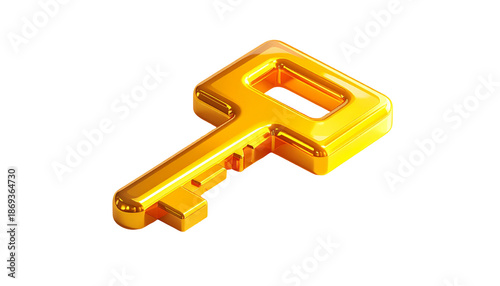 Shiny, golden key floating against a black background