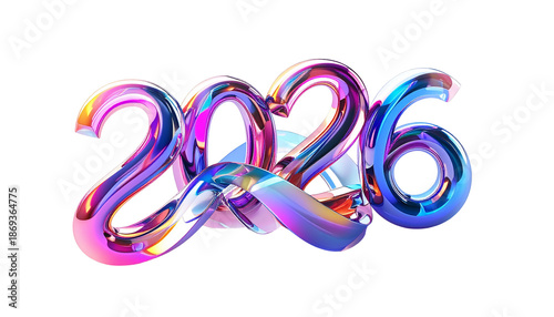 Glossy, flowing numerical formation of the year 2026, vibrant colors