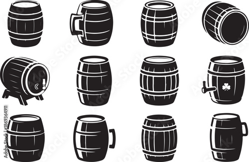 Collection of Wooden Barrel Silhouettes for St. Patrick's Day and Beverages (69) illustration