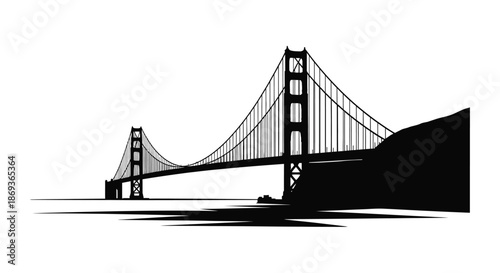 Golden gate bridge illustration with a striking dark silhouette