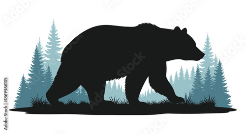 A majestic bear stands against a forest backdrop dramatic silhouette