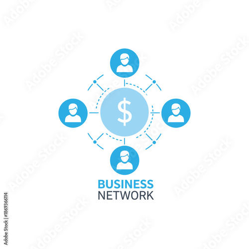 Business Network Illustration with Dollar Sign in Modern Flat Design on White Background for Financial