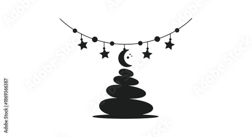 Festive christmas tree with star and moon decorations a dark silhouette
