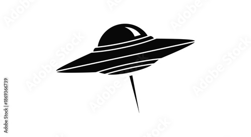 A striking black and white image of a classic flying saucer silhouette