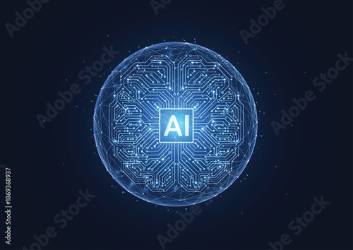 Abstract artificial intelligence global network connection. Digital technology lline composition concept of global business. Vector Illustration