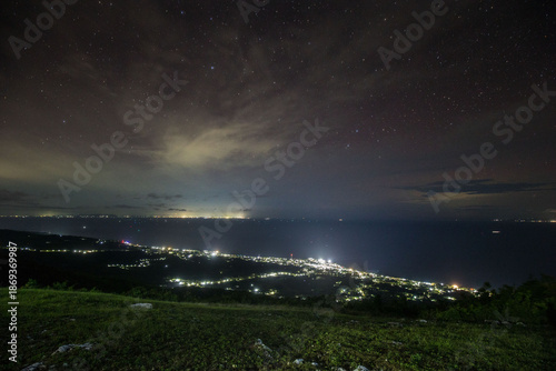 Night photography of Oslob town from top of mountains