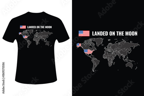 Black t shirt with lunar landing and american flag design