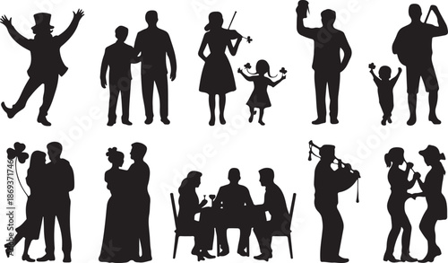 Silhouettes of People Celebrating St Patrick's Day with Music and Dancing celebration